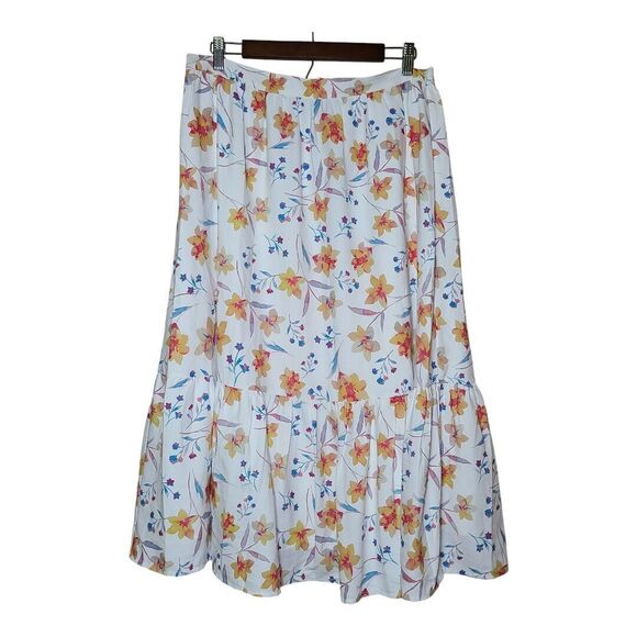 NWT French Connection White Yellow Floral Midi Skirt Flowy Women's Size US 10 - Picture 1 of 10